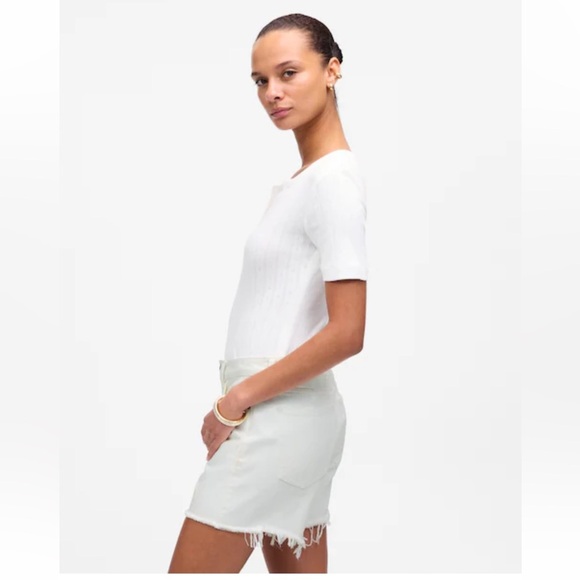 Madewell The Brynn Long Jean Shorts in Pure White raw hem waist 26 New relaxed - Picture 2 of 14